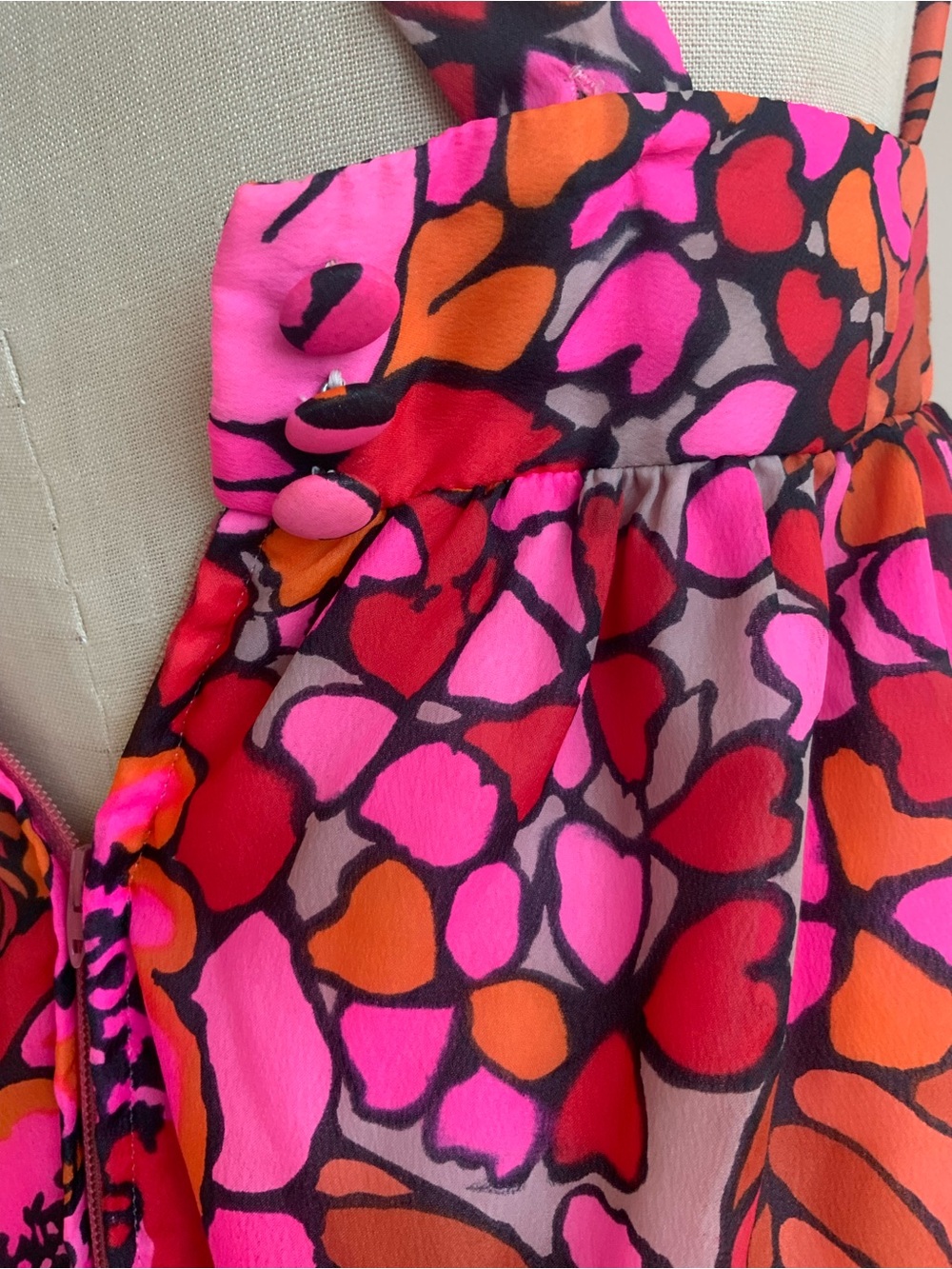 Vintage Malia 70’s Vibrant Pink/Orange Floral Halter Maxi Dress Sz med - Picture 6 of 7